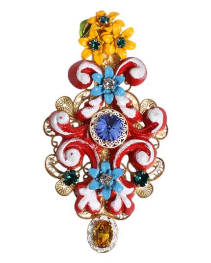 Dolce & Gabbana Multicolor Spring CARRETTO Gold Brass Crystal Hair Clip