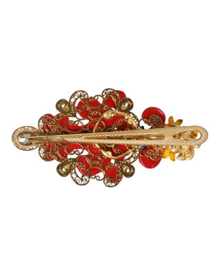 Dolce & Gabbana Multicolor Spring CARRETTO Gold Brass Crystal Hair Clip