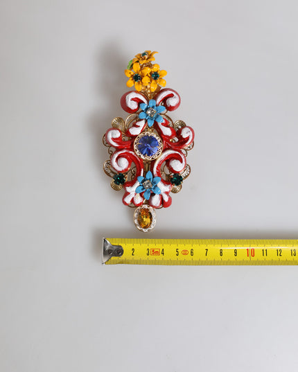 Dolce & Gabbana Multicolor Spring CARRETTO Gold Brass Crystal Hair Clip