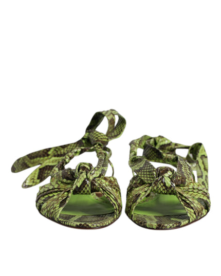 Dolce & Gabbana Green Animal Print Ankle Wrap Sandals Shoes