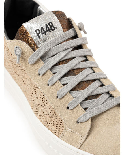 P448 Beige Leather Athletic Sneakers