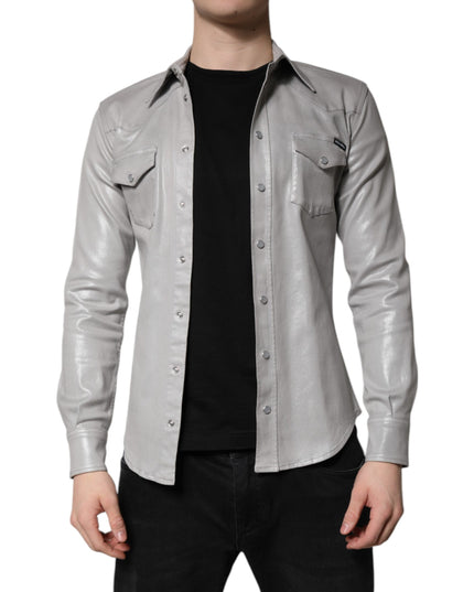 Dolce & Gabbana Metallic Gray Cotton Button Down Shirt