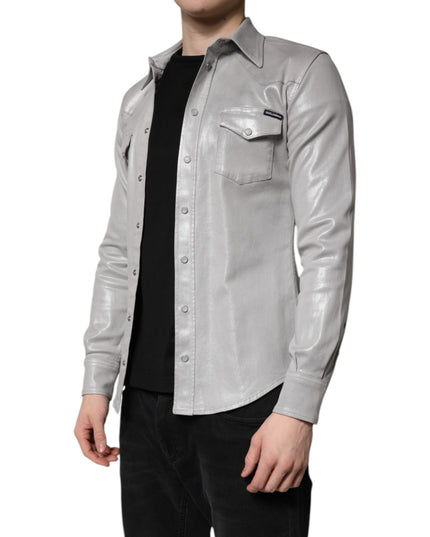 Dolce & Gabbana Metallic Gray Cotton Button Down Shirt