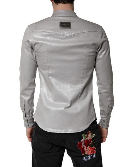 Dolce & Gabbana Metallic Gray Cotton Button Down Shirt