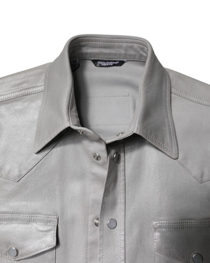 Dolce & Gabbana Metallic Gray Cotton Button Down Shirt