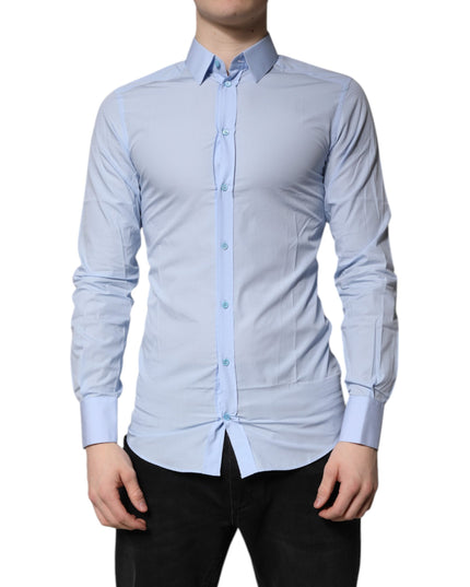Dolce & Gabbana Light Blue Cotton GOLD Dress Formal Shirt