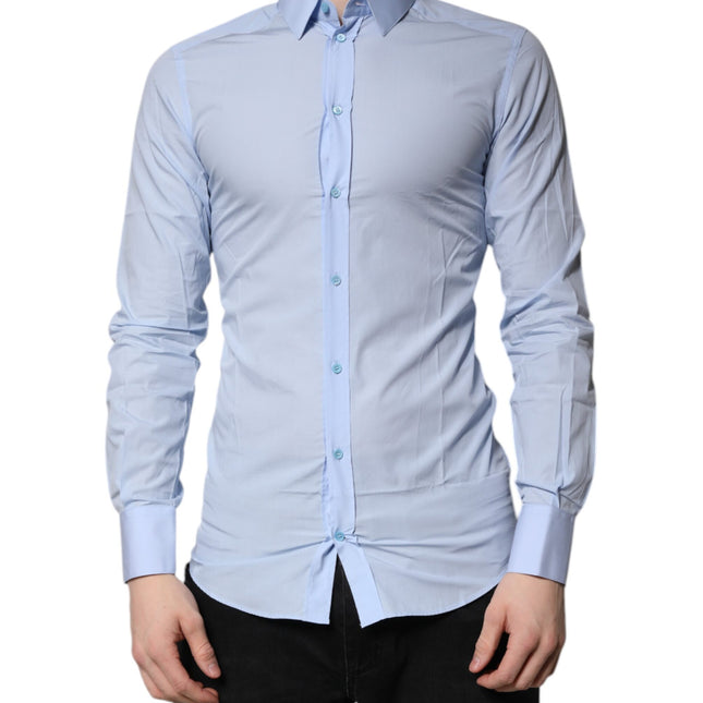 Dolce & Gabbana Light Blue Cotton GOLD Dress Formal Shirt