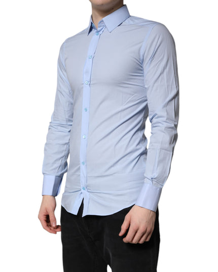 Dolce & Gabbana Light Blue Cotton GOLD Dress Formal Shirt