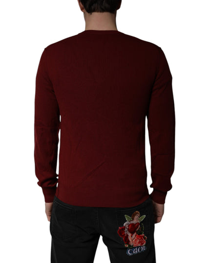 Dolce & Gabbana Maroon Cashmere V-neck Men Pullover Sweater