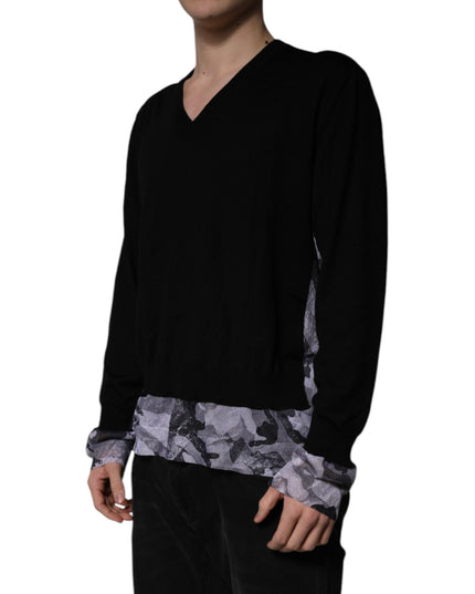 Dolce & Gabbana Black Camouflage V-neck Pullover Sweater