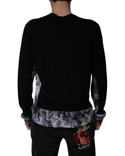 Dolce & Gabbana Black Camouflage V-neck Pullover Sweater