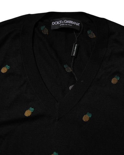 Dolce & Gabbana Black Pineapple Crew Neck Pullover Sweater