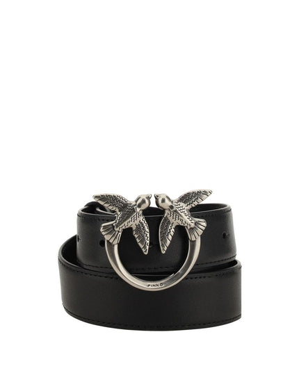 PINKO Black Calf Leather Bos Taurus Regular Belt