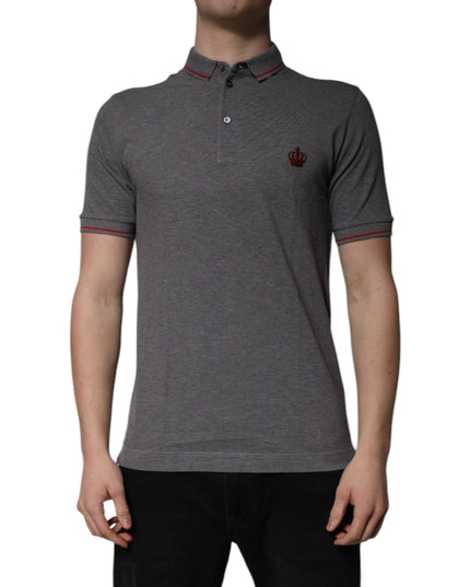 Dolce & Gabbana Gray Cotton Crown Collared Polo T-shirt