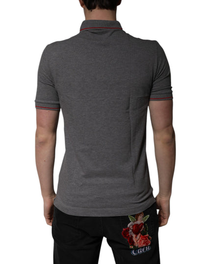 Dolce & Gabbana Gray Cotton Crown Collared Polo T-shirt
