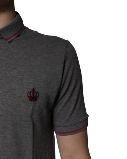 Dolce & Gabbana Gray Cotton Crown Collared Polo T-shirt