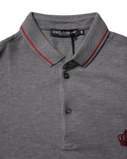 Dolce & Gabbana Gray Cotton Crown Collared Polo T-shirt
