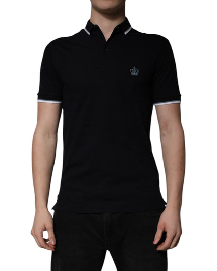Dolce & Gabbana Black Cotton Crown Collared Polo T-shirt