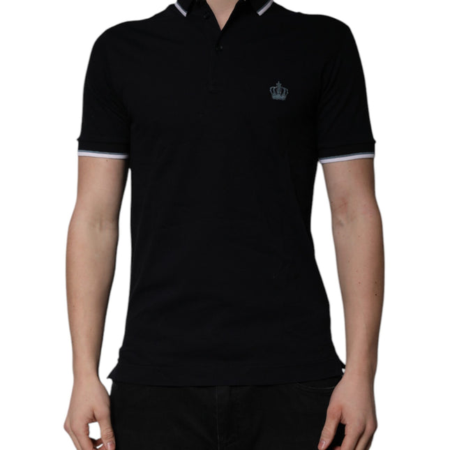 Dolce & Gabbana Black Cotton Crown Collared Polo T-shirt