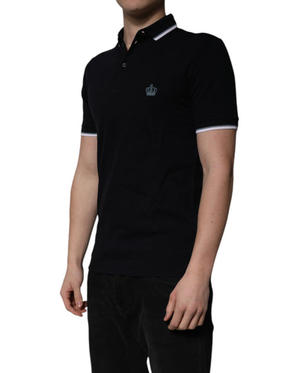 Dolce & Gabbana Black Cotton Crown Collared Polo T-shirt