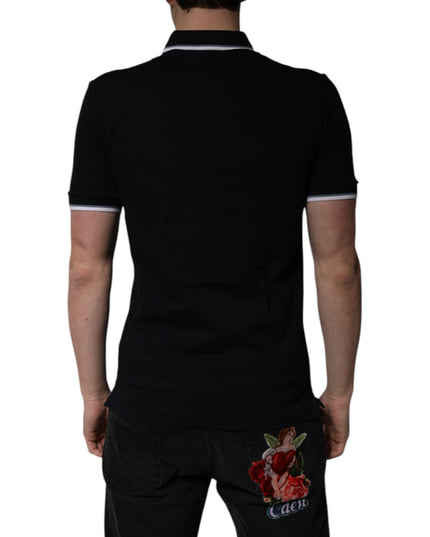 Dolce & Gabbana Black Cotton Crown Collared Polo T-shirt