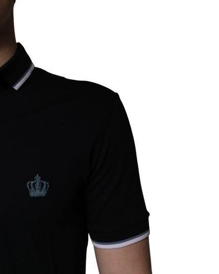 Dolce & Gabbana Black Cotton Crown Collared Polo T-shirt