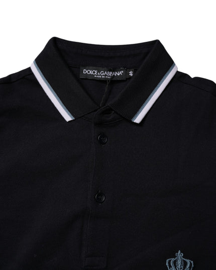 Dolce & Gabbana Black Cotton Crown Collared Polo T-shirt