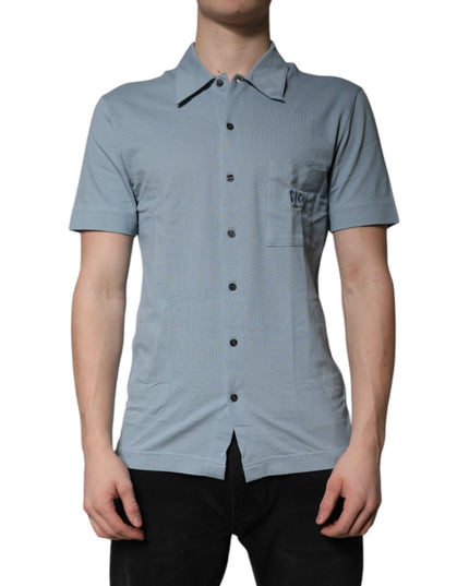 Dolce & Gabbana Blue Cotton Button Down Casual Men Polo Shirt
