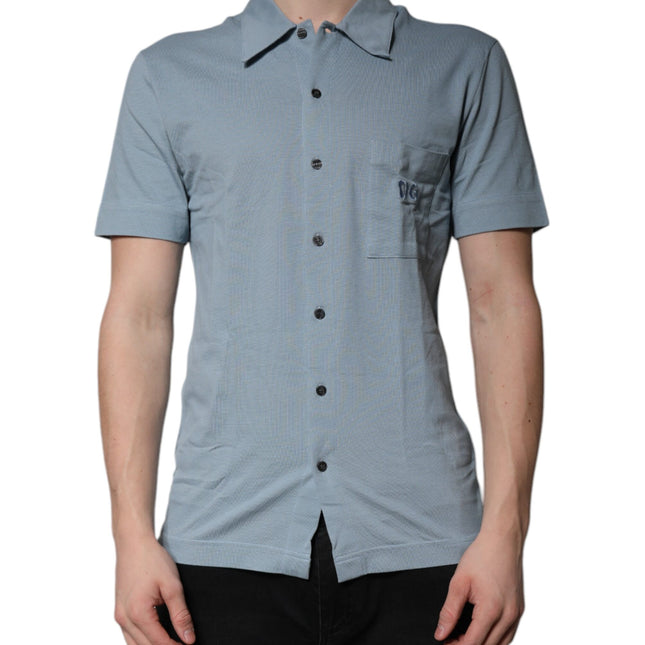 Dolce & Gabbana Blue Cotton Button Down Casual Men Polo Shirt