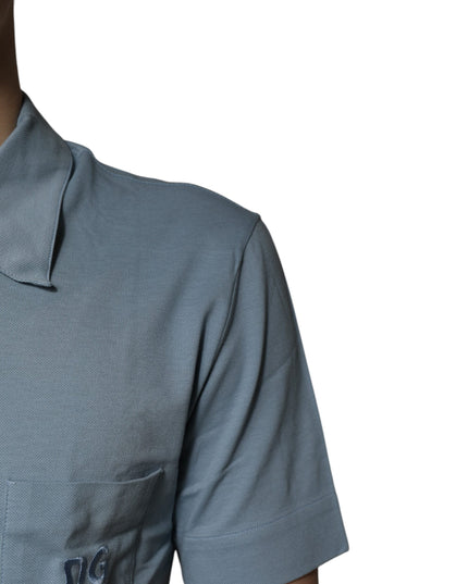 Dolce & Gabbana Blue Cotton Button Down Casual Men Polo Shirt