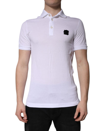 Dolce & Gabbana White Cotton Logo Collared Polo T-shirt