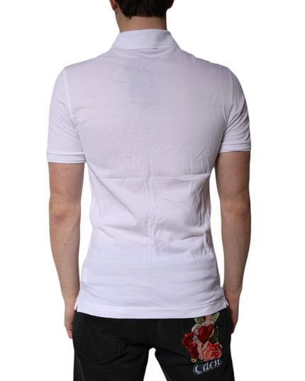 Dolce & Gabbana White Cotton Logo Collared Polo T-shirt