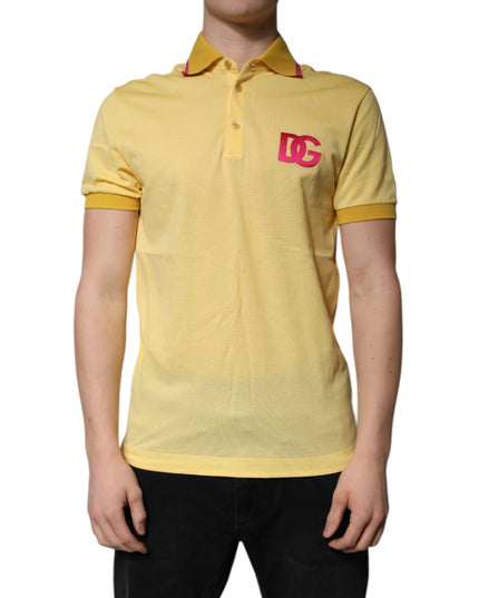Dolce & Gabbana Yellow Cotton Logo Collared Polo T-shirt