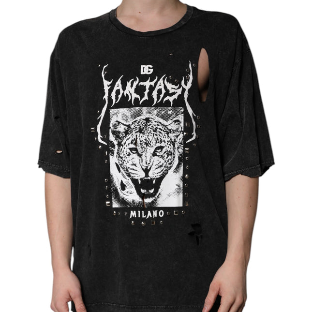 Dolce & Gabbana Black Graphic Print Cotton Crew Neck T-shirt