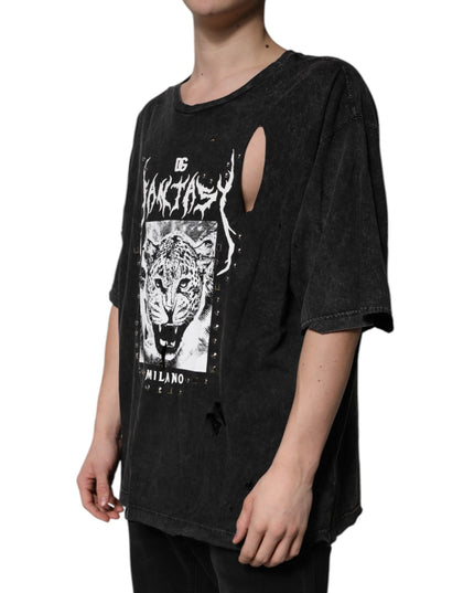 Dolce & Gabbana Black Graphic Print Cotton Crew Neck T-shirt