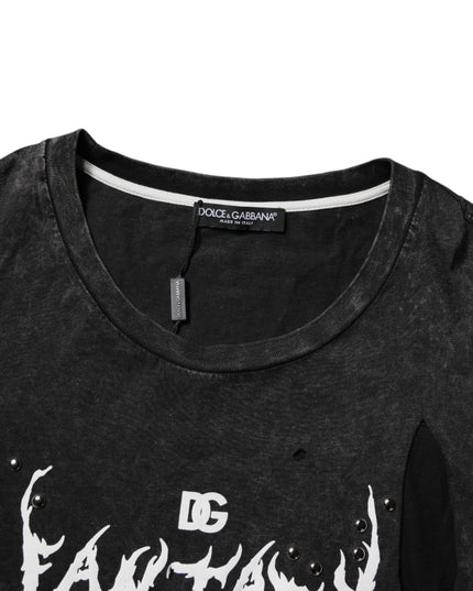 Dolce & Gabbana Black Graphic Print Cotton Crew Neck T-shirt