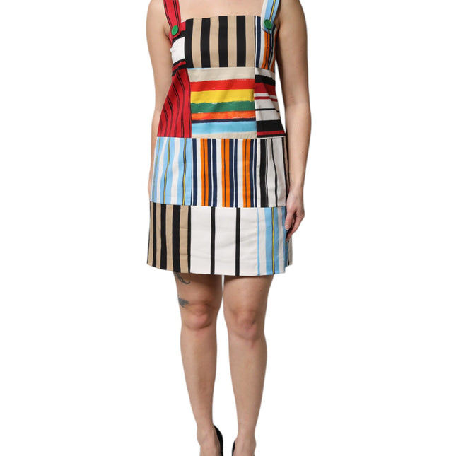 Dolce & Gabbana Multicolor Cotton Stripe Sleeveless Dress