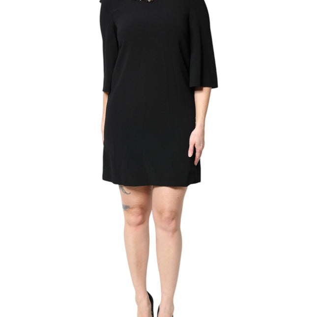 Dolce & Gabbana Black Crystal Embellished Round Neck Mini Dress