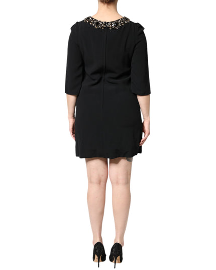 Dolce & Gabbana Black Crystal Embellished Round Neck Mini Dress