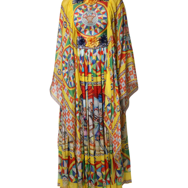 Dolce & Gabbana Multicolour Carretto Print Kaftan Twill Dress