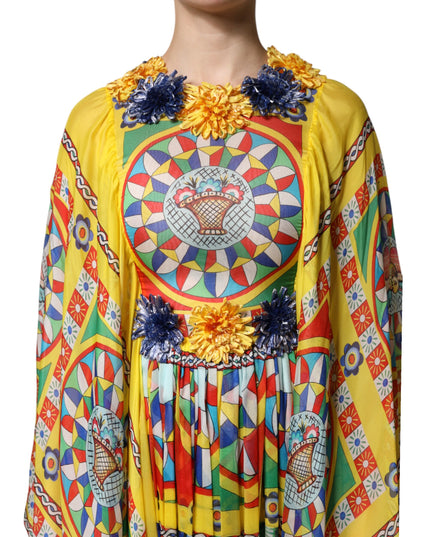 Dolce & Gabbana Multicolour Carretto Print Kaftan Twill Dress