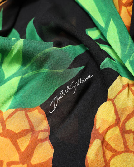 Dolce & Gabbana Black Silk Pineapple Draped Print Wrap Dress