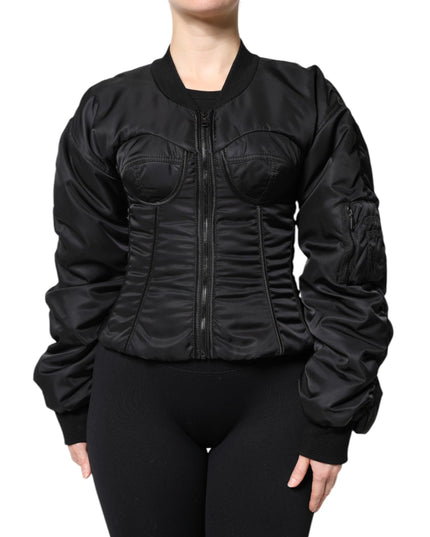 Dolce & Gabbana Black Nylon Full Zip Bustier Corset Jacket