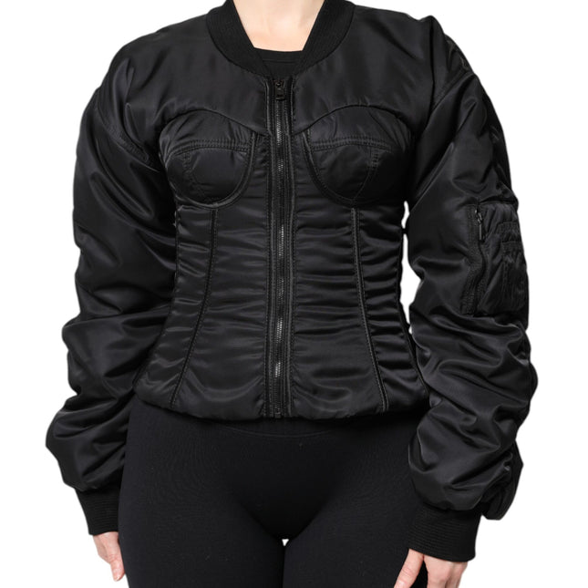 Dolce & Gabbana Black Nylon Full Zip Bustier Corset Jacket