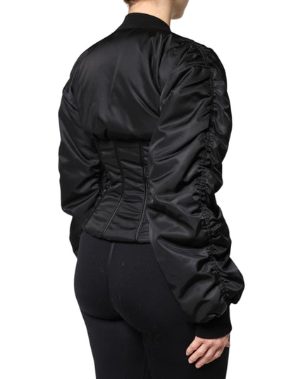 Dolce & Gabbana Black Nylon Full Zip Bustier Corset Jacket