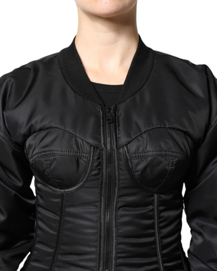 Dolce & Gabbana Black Nylon Full Zip Bustier Corset Jacket