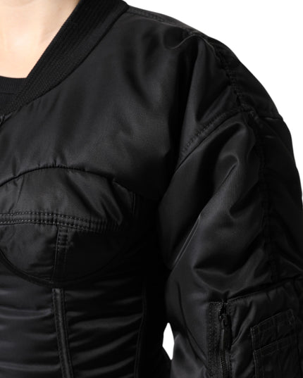 Dolce & Gabbana Black Nylon Full Zip Bustier Corset Jacket