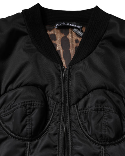 Dolce & Gabbana Black Nylon Full Zip Bustier Corset Jacket