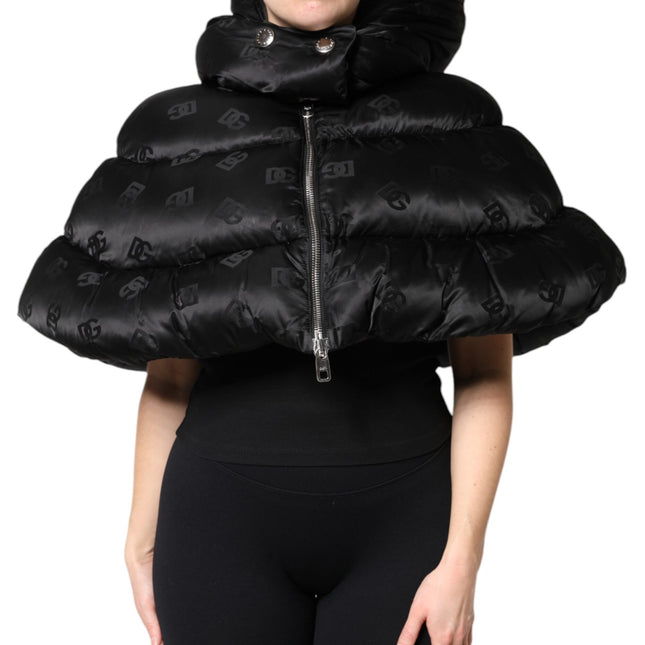 Dolce & Gabbana Black Padded Puffer Hooded Full Zip Cropped Jacket