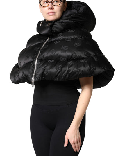 Dolce & Gabbana Black Padded Puffer Hooded Full Zip Cropped Jacket